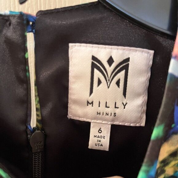 Milly Minis Jewel Print Drop Waist Party Dress Girls Blue Size 6 - Picture 6 of 10